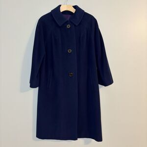 Vintage 100% CASHMERE Connoisseur Coat Tailored By La Vigna Women’s Navy blue